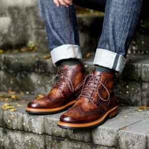 Casual Men's Genuine Leather Round Toe Martin Boots
